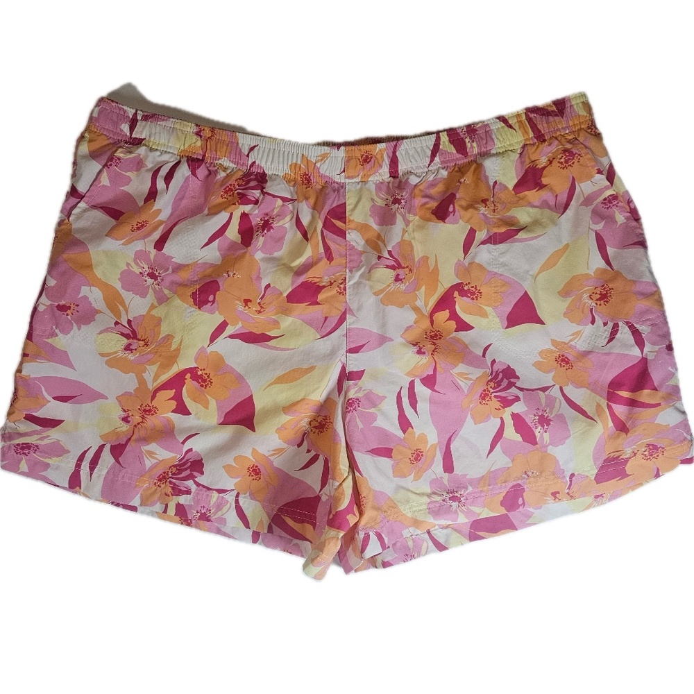 Columbia Shorts‎ Womens XXL Pink Orange Floral Swim Trunks Mesh Liner Drawstring